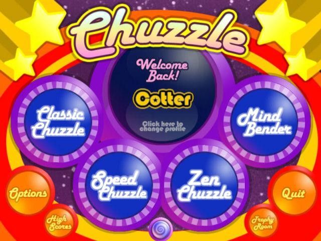 Chuzzle, menú principal del juego